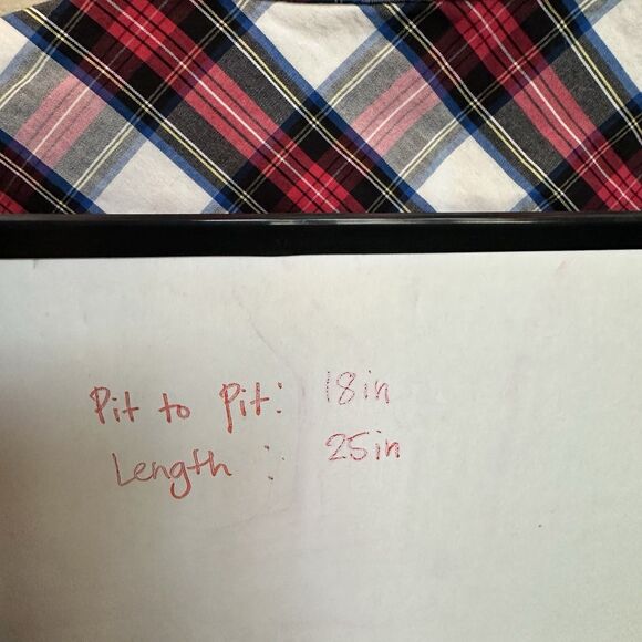 J CREW Small Red Tartan Plaid Button Down Blouse Ruffed Mock Neck - Picture 8 of 8